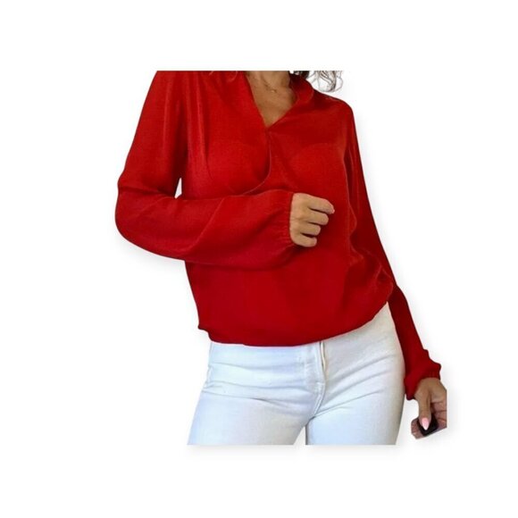 Haute Hippie Red Silk Tie-Front Blouse L - Picture 6 of 15